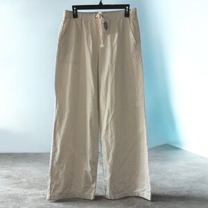 Roxy Light Beige Cream Wide Leg Palazzo Drawstring Pull On Boho Pants Size L